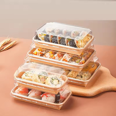 Tray Sushi Terdegradasi Kontainer Sushi Kertas Daur Ulang Dengan Kontainer Kue Tutup