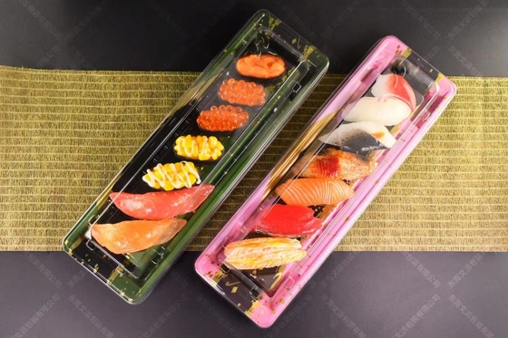 Pengemasan jual panas PP/PET/OPS plastik sekali pakai khusus desain populer super besar untuk membawa sushi tray pesta.
