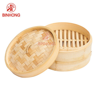 Bentuk Bulat 24cm Bamboo Steamer Basket Untuk Pangsit