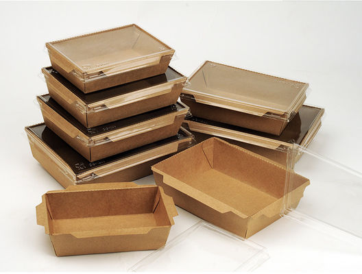 Kotak Makan Siang Takeaway Brown Kraft Sekali Pakai Dengan Tutup PET