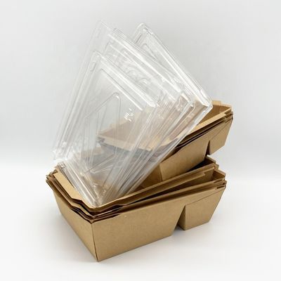Wadah Takeaway Sekali Pakai Kertas Kerajinan Dengan Penutup Plastik Transparan