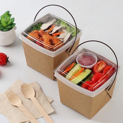 Daur Ulang Kertas Kraft Ambil Kotak Kemasan Mie Makan Siang Dengan Baki Dan Pegangan