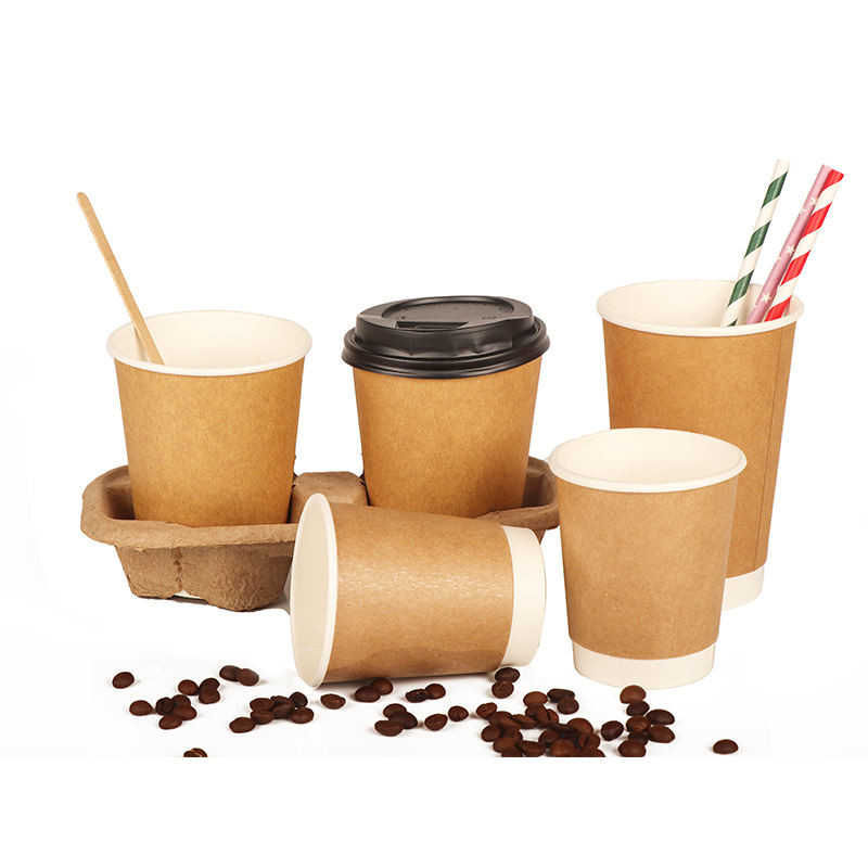 3-22oz cangkir kertas kraft dinding tunggal sekali pakai untuk kopi & minuman panas