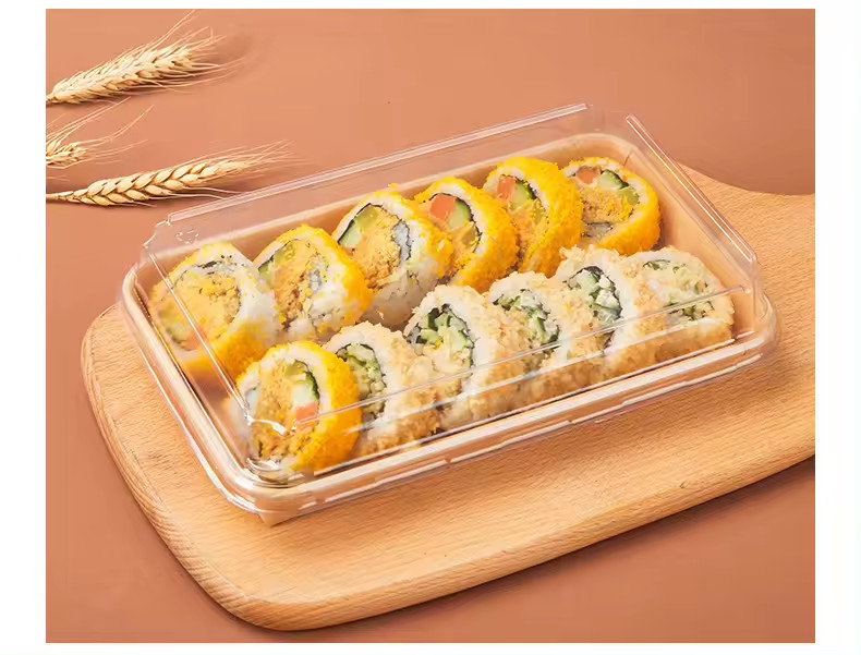 Tray Sushi Terdegradasi Kontainer Sushi Kertas Daur Ulang Dengan Kontainer Kue Tutup