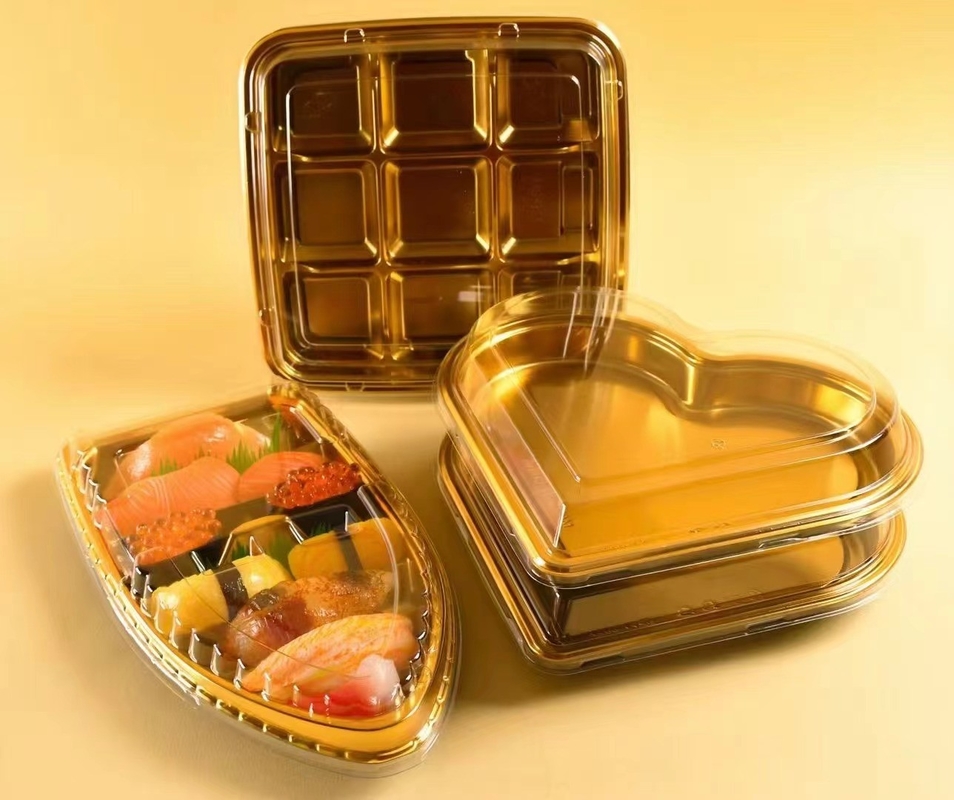 Logo Disposable Pet Plastik Sushi Takeaway Food Tray dengan Penutup