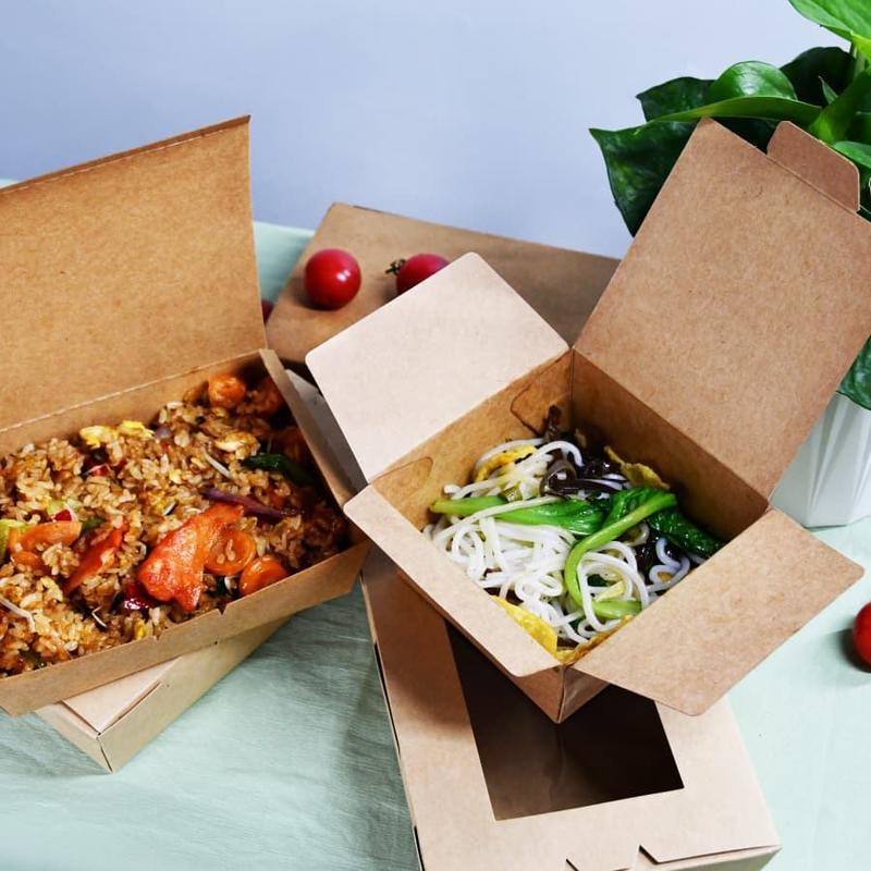 Custom Logo Printed Kraft Food Packaging Lunch Box Take Away Food Paper Packing Box dengan kompartemen