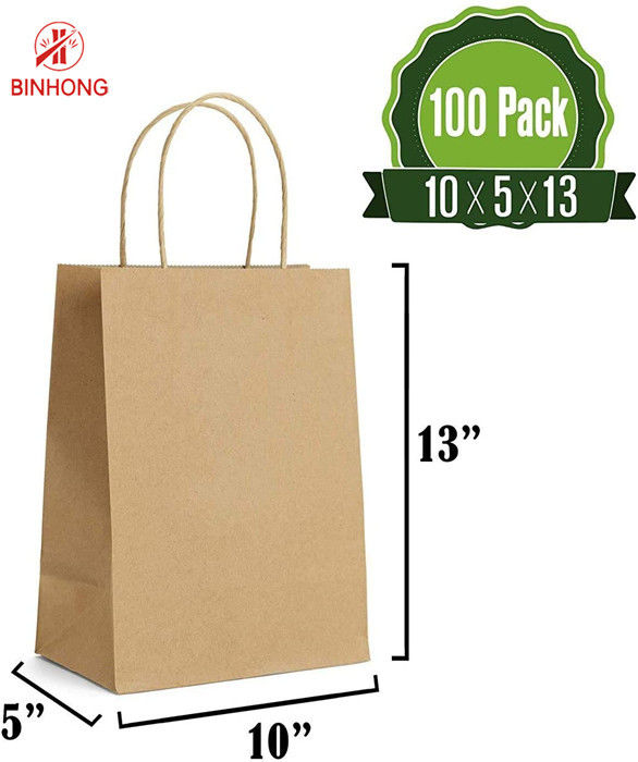 Tas Kertas Kraft 10 × 5 × 13 `` Tahan Lama Dengan Pegangan