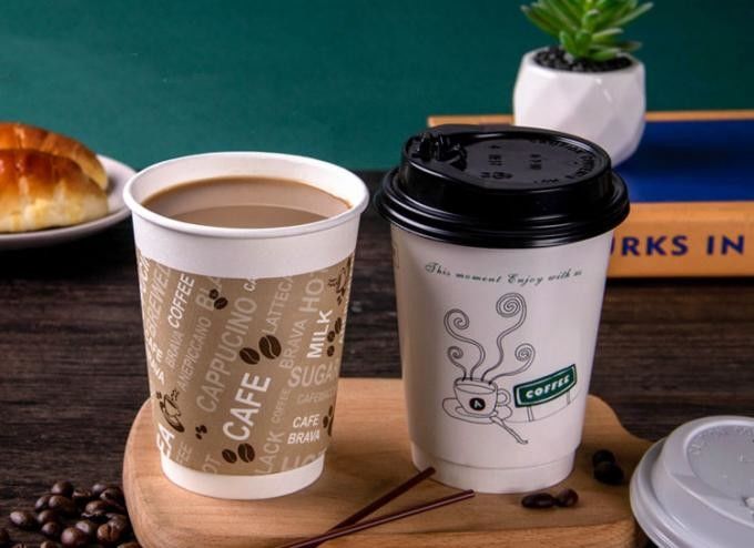 Cangkir Minuman Kopi Kertas Kraft Lapisan Ganda ISO9001 16oz Untuk Kafe