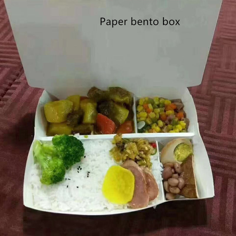Kertas Kraft Persegi Panjang Mengambil Kotak Kompos Sekali Pakai Dengan Tutup PET