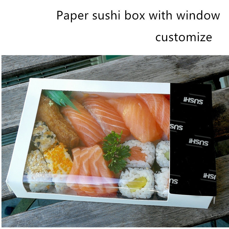 Kotak Takeaway Sushi Kertas Kraft Sekali Pakai Dengan Jendela Yang Jelas ISO9001