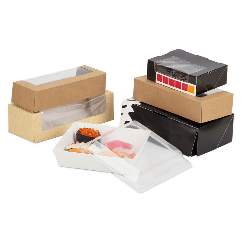 Kotak Takeaway Sushi Kertas Kraft Sekali Pakai Dengan Jendela Yang Jelas ISO9001