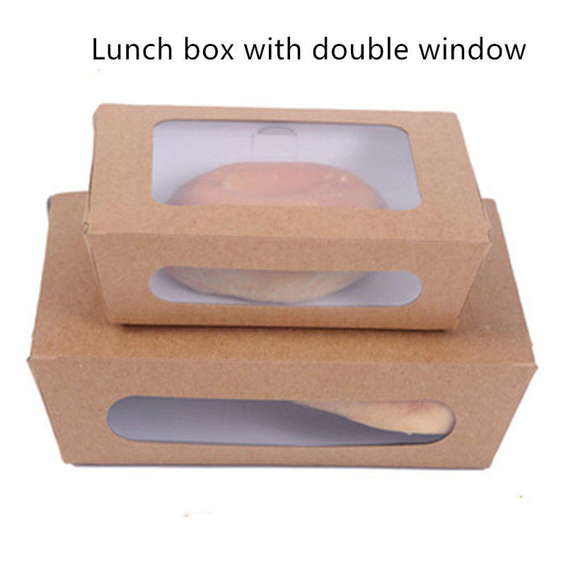 1200ml 337 380 400gsm Kraft Paper Lunch Box Dengan Jendela PET