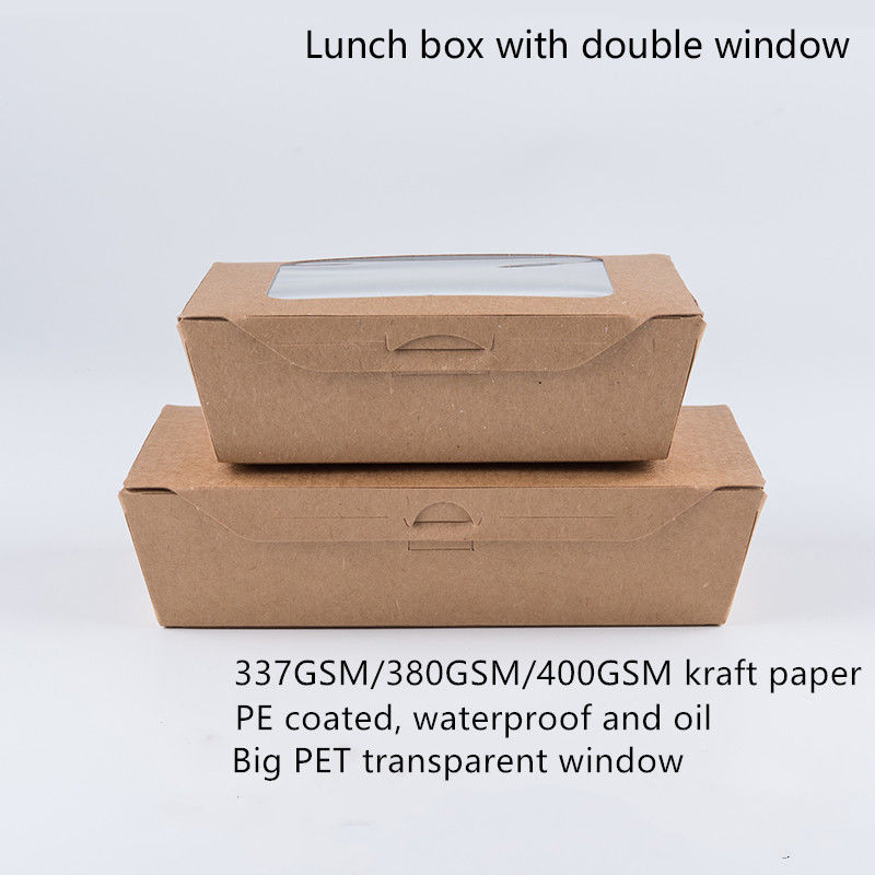 1200ml 337 380 400gsm Kraft Paper Lunch Box Dengan Jendela PET