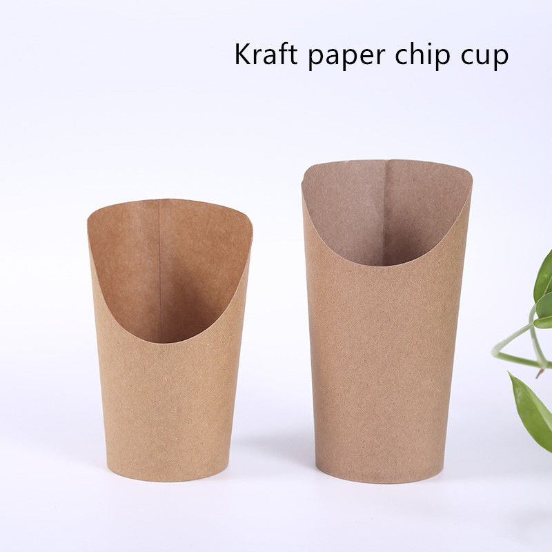 Cangkir Kertas Kraft Satu Sisi Scoop Sekali Pakai Untuk Keripik Kentang Goreng