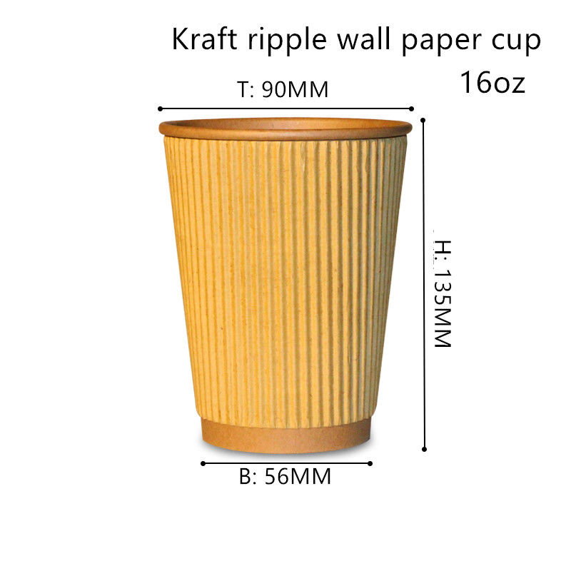 Cangkir Minum Kertas Sekali Pakai Kertas Kraft 300gsm Bergelombang 16oz 20oz