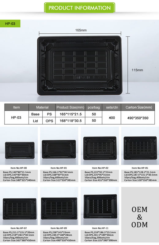 Nampan Sushi Plastik Sekali Pakai yang Dapat Didaur Ulang OEM Dengan Tutup Anti Kabut