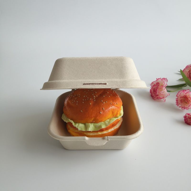 5 Inch 6 Inch Biodegradable Sugarcane Disposable Burger Box