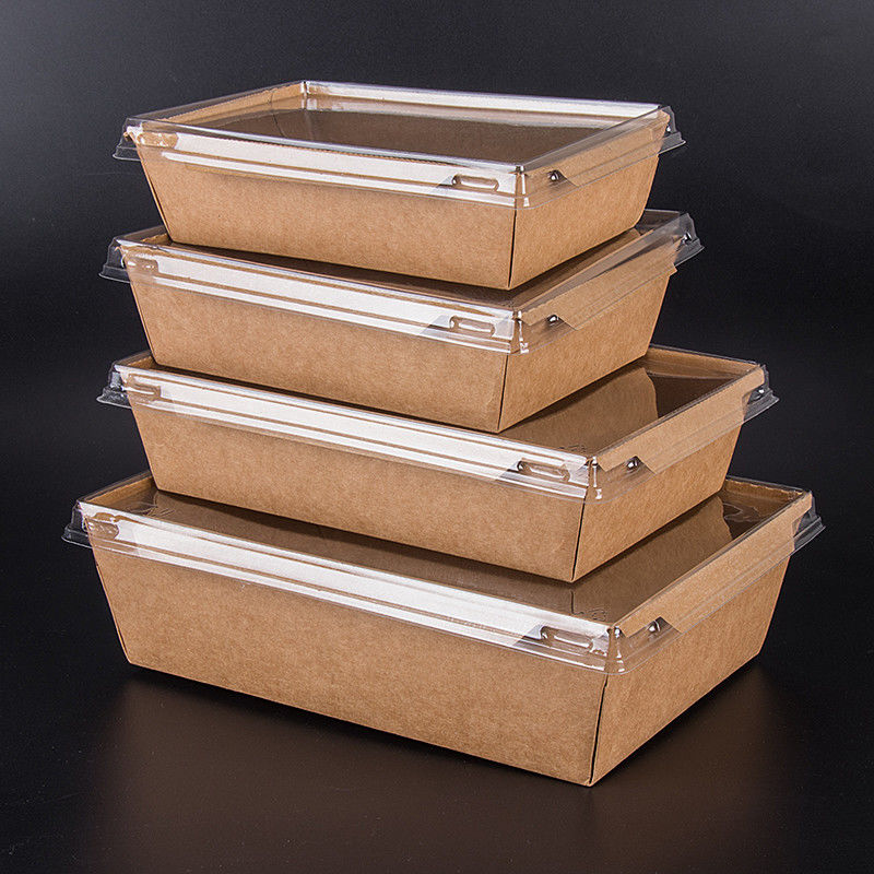 Kotak Makan Siang Takeaway Brown Kraft Sekali Pakai Dengan Tutup PET