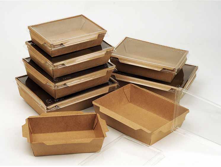 Kotak Makan Siang Takeaway Brown Kraft Sekali Pakai Dengan Tutup PET