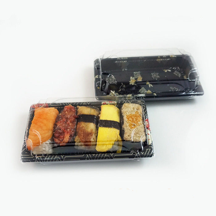 Mengambil Kemasan Makanan Bentuk persegi panjang Menghidangkan Sushi Tray Dengan Tutup