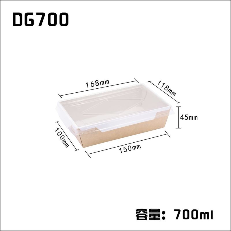 Disposable Meal Salad Kraft Takeaway Boxes 900ml Dengan Tutup Hewan Peliharaan
