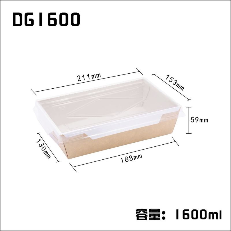 Disposable Meal Salad Kraft Takeaway Boxes 900ml Dengan Tutup Hewan Peliharaan