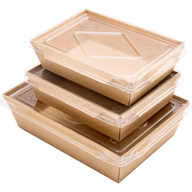 Disposable Meal Salad Kraft Takeaway Boxes 900ml Dengan Tutup Hewan Peliharaan
