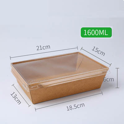 Salad PET Tutup Rectangular Kraft Paper Wadah Makanan Sekali Pakai Dengan Tutup