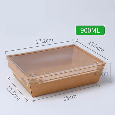 Salad PET Tutup Rectangular Kraft Paper Wadah Makanan Sekali Pakai Dengan Tutup