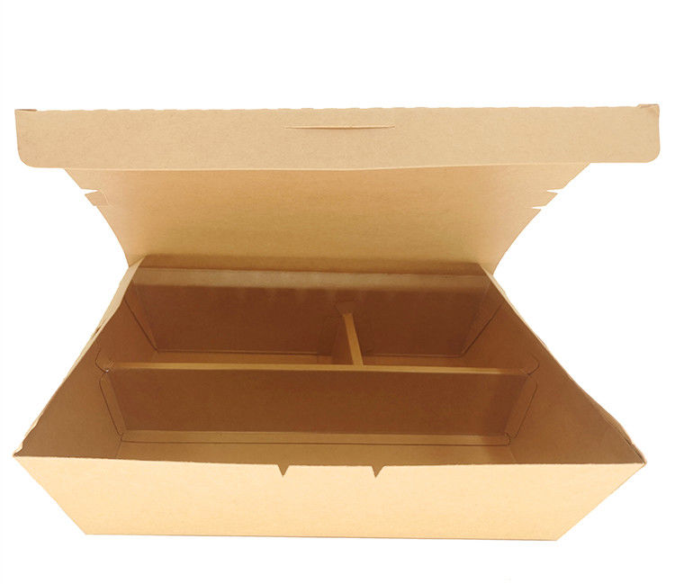 Wadah Takeaway Kertas Kraft Biodegradable Sekali Pakai Dengan Kompartemen