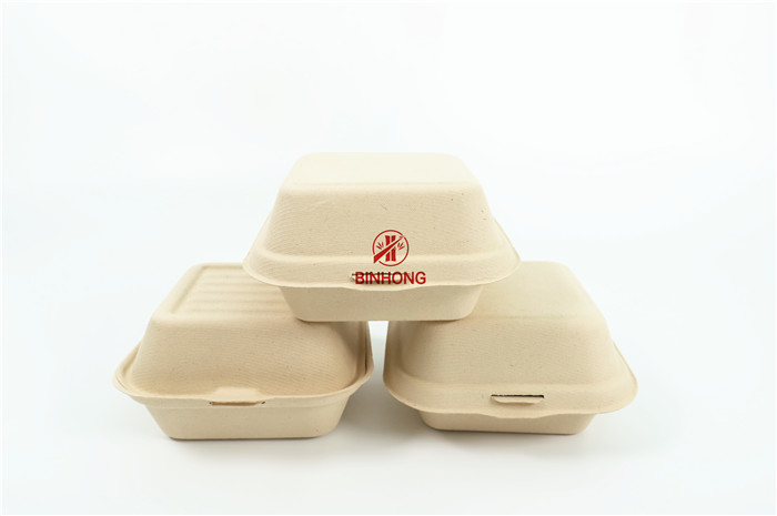 Jerami Gandum Takeaway Wadah Makanan Burger Box Biodegradable Sekali Pakai