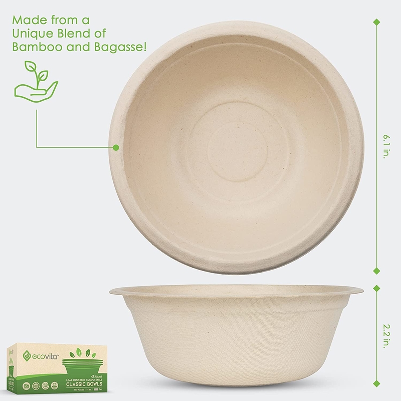 Microwave Round Biodegradable Take Away Box Sekali Pakai Bebas Gluten Ramah Lingkungan