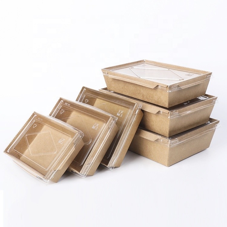 Wadah Makanan Biodegradable Sekali Pakai Kraft Lunch Box Persegi Panjang 500ml - 2100ml